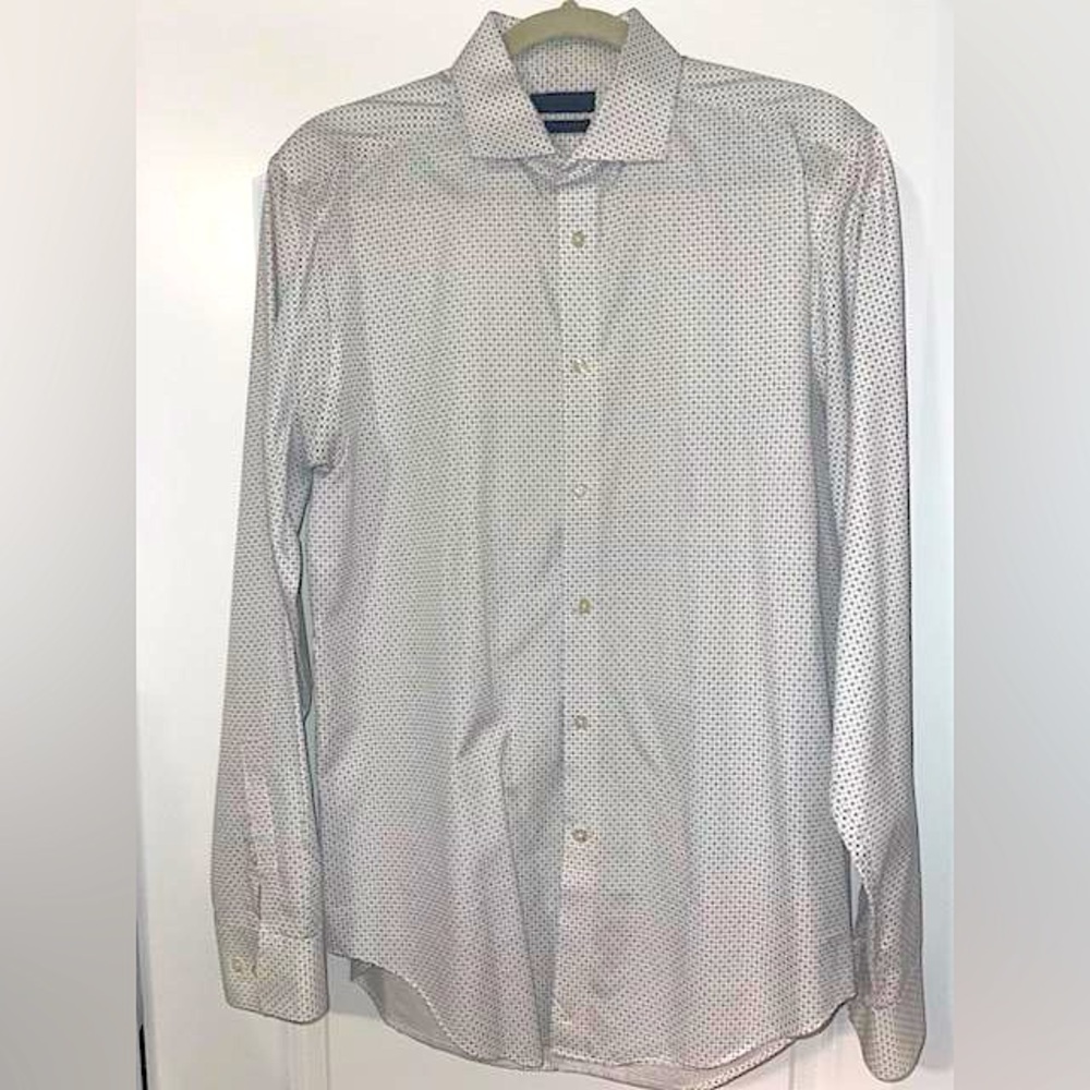 Men's Slim-Fit Non-Iron Performance Stretch White pattern Dress / Casual Shirt